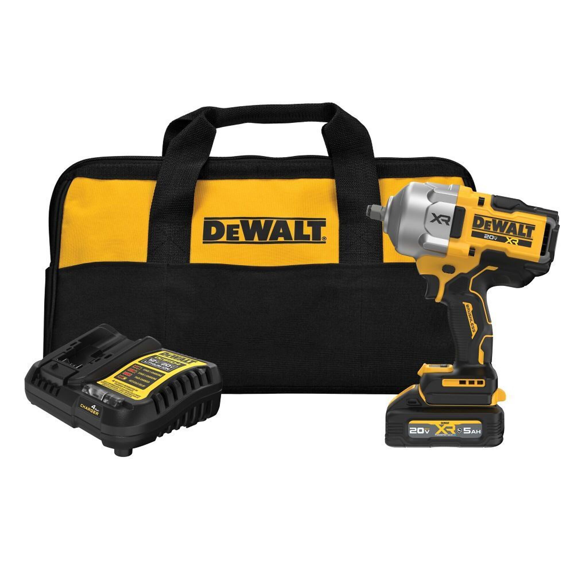 DeWalt 20V Max XR Brushless Cordless 1/2in. High Torque Impact Wrench Kit — 1320 ft.-lbs. Fastening Torque, 1900 ft.-lbs. Breakaway Torque, 3 Speed Settings, Hog Ring Anvil, Model# DWTDCF961GH1